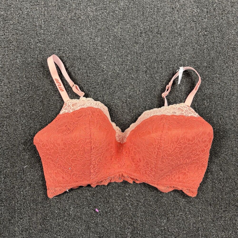 NEW Aerie Wireless Bra Women's Orange Adjustable Strap Lace Bra Size 40DD